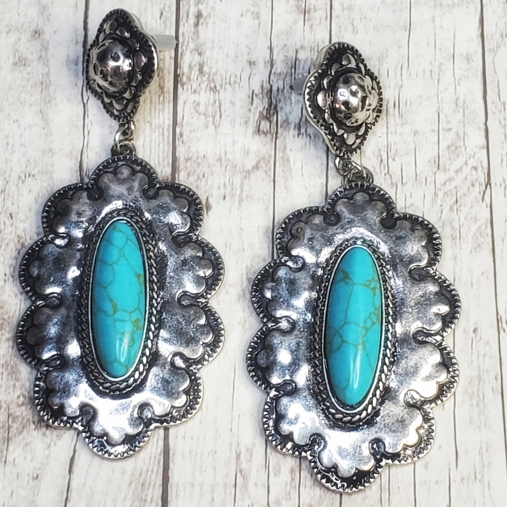 Turquoise western flower earrings